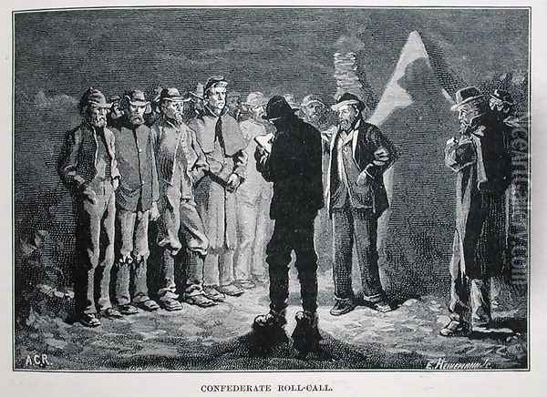 Confederate Roll-call, engraved by Ernst Heinemann 1848-1912, illustration from Battles and Leaders of the Civil War, edited by Robert Underwood Johnson and Clarence Clough Buel Oil Painting - Redwood, Allen Carter