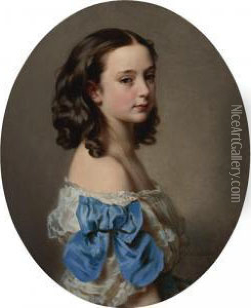 Portrait Of A Young Girl Said To Be Paula, Princess Essling, Duchess Of Rivoli Oil Painting - Hermann Winterhalter