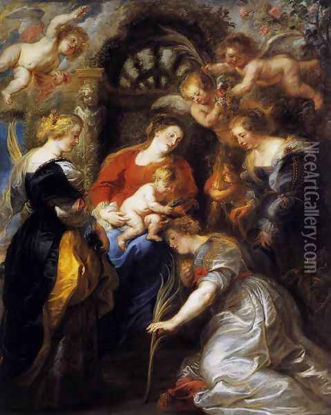 The Crowning of St Catherine 1631 Oil Painting - Peter Paul Rubens