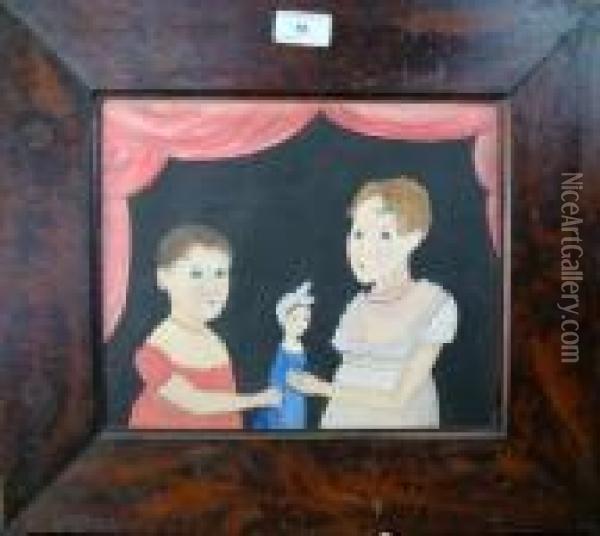 Two Young Girls And A Doll Oil Painting - Joseph Whiting Stock