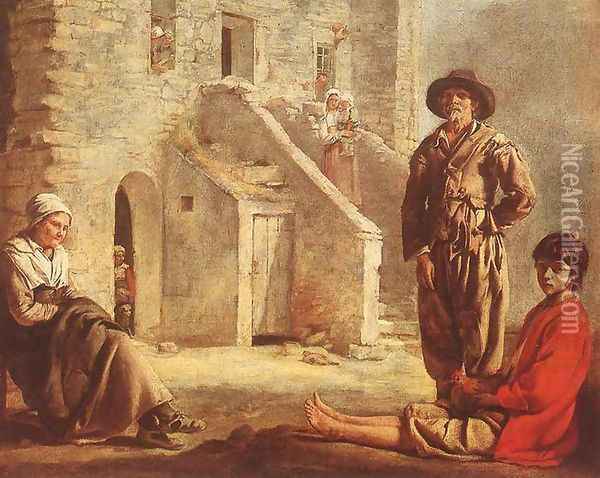 Peasants at their Cottage Door 1640s Oil Painting - Le Nain Brothers