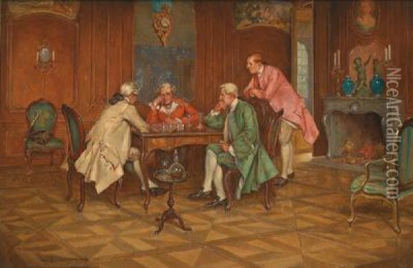 The Chess Game Oil Painting - James Devine Aylward