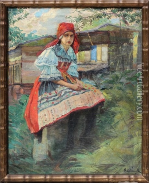 Krojovana Divka Oil Painting - Karel Nejedly