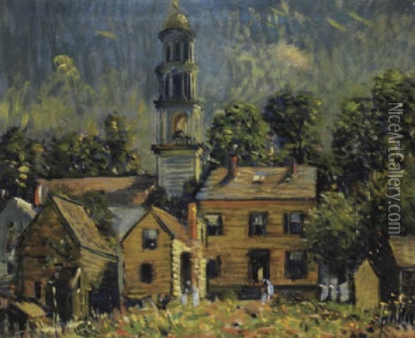 New England Village Oil Painting - Arthur Clifton Goodwin