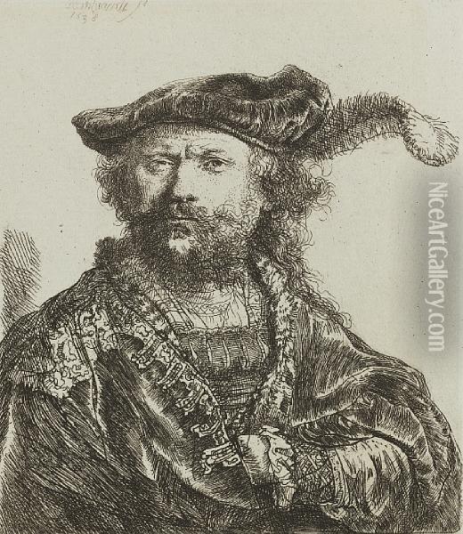 Self Portrait In A Velvet Cap With Plume Oil Painting - Rembrandt Van Rijn