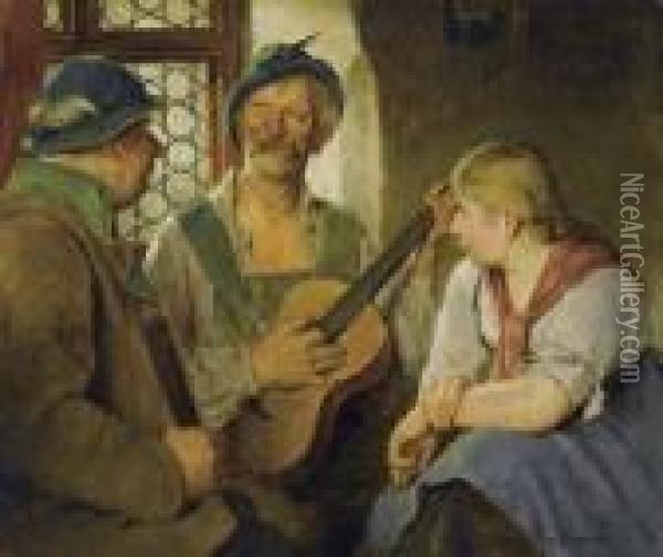 Der Gitarrenspieler. 1879. Oil Painting - Hugo Kauffmann
