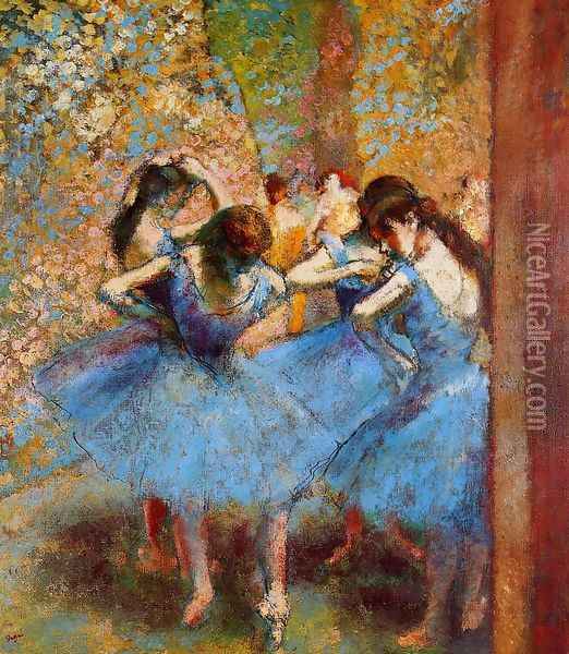 Dancers in blue, 1890 Oil Painting - Edgar Degas