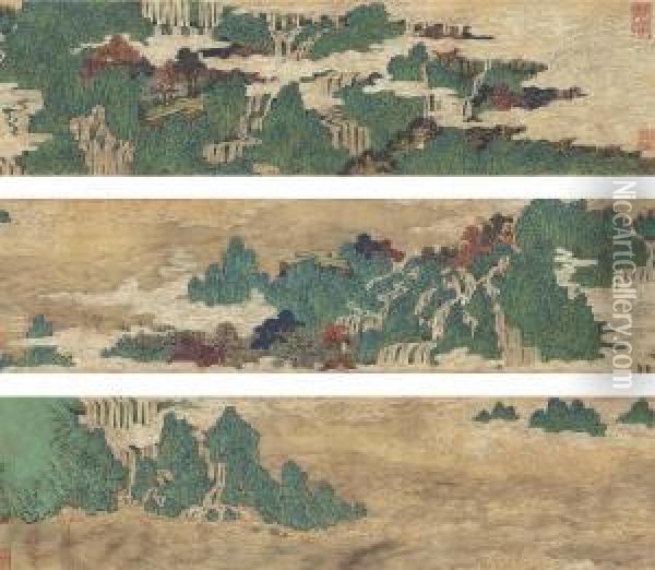 Golden-green Mountains Oil Painting - Zou Yigui