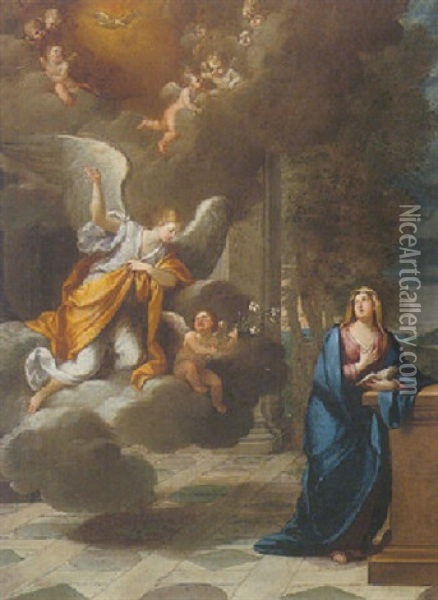 The Annunciation Oil Painting - Bon De Boulogne