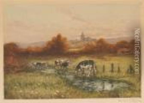 European Farm Scene With Cattle Oil Painting - Manuel Robbe