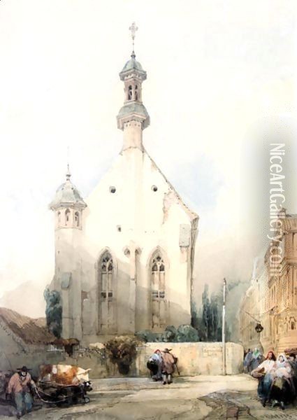 Figures By A Church In Mainz, Germany Oil Painting - David Roberts