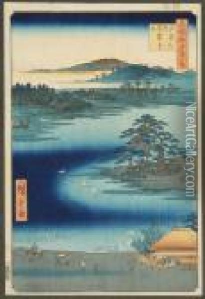 Landscape Scene With Cranes In Flight Oil Painting - Utagawa or Ando Hiroshige