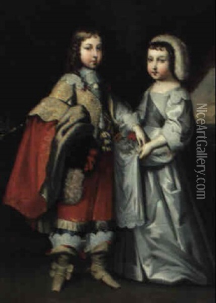 Konig Ludwig Xiv. Als Kind Mit Seinem Bruder, Dem Herzog Von Orleans Oil Painting - Charles Beaubrun