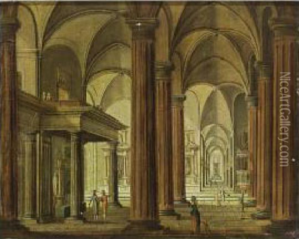 An Interior Of A Classical Church With Elegant Figures Oil Painting - Michael Schlier