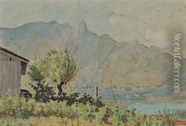 House With A Mountain View Oil Painting - Louis Michel Eilshemius