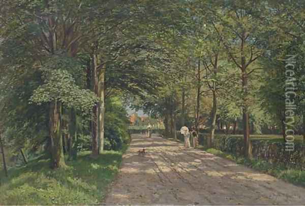 A stroll along a sunlit avenue Oil Painting - Wilhelm Degode
