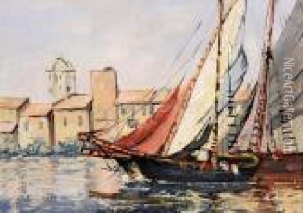 Fischerboote Im Hafen Beichioggia Oil Painting - Ludwig Dill