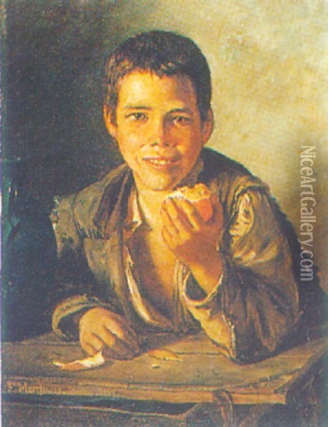 Spanish Peasant Boy Eating An Orange Oil Painting - Felix Stone Moscheles