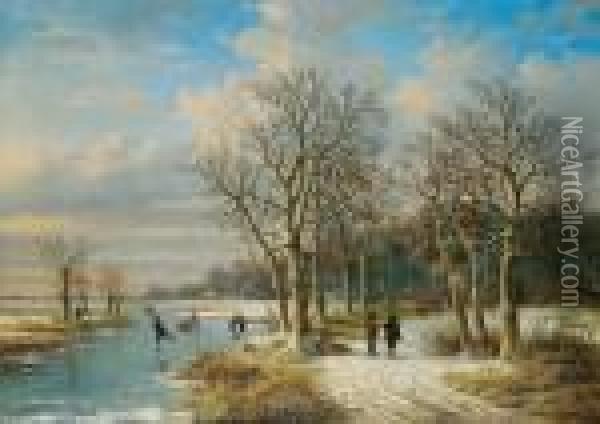 Paesaggio Invernale Con Pattinatori Oil Painting - Louis Pierre Verwee