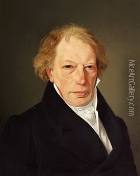 Portrait Of Jens Von Benzon (+ Portrait Of His Wife, Antoinette Margrethe Von Benzon, Nee Gerstorff; Pair) Oil Painting - Wilhelm Ferdinand Bendz