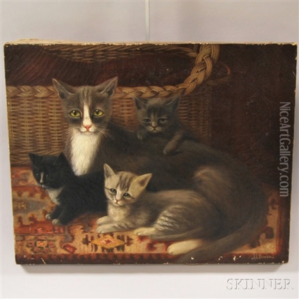 Interior With Three Kittens And Their Mother Oil Painting - Irving Lewis Bacon