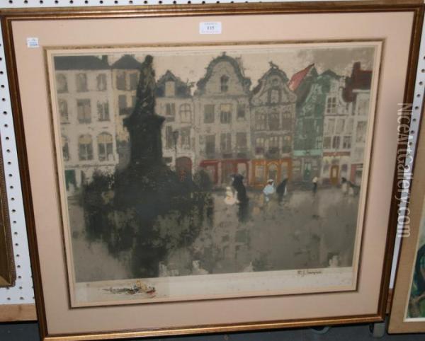 Continental Market Square Oil Painting - Ferdinand Jean Luigini