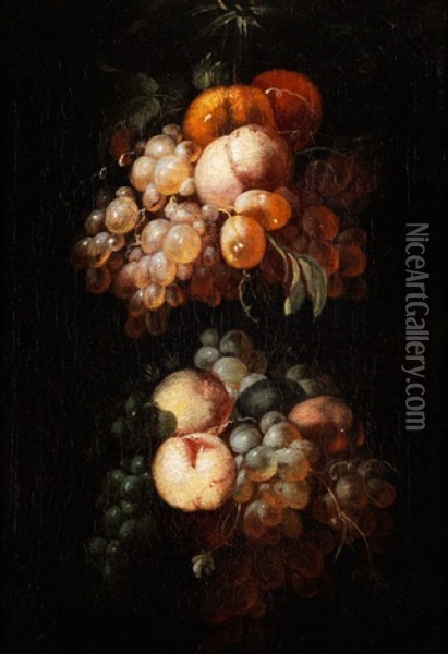 Fruchtgirlande Mit Trauben, Pfirischen Und Zitrusfruchten Oil Painting - Jan Pauwel Gillemans The Elder