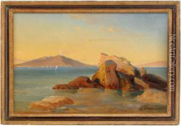 Plein Air Sketch Of The Italian Coast Oil Painting - Aleksei Petrovich Bogolyubov