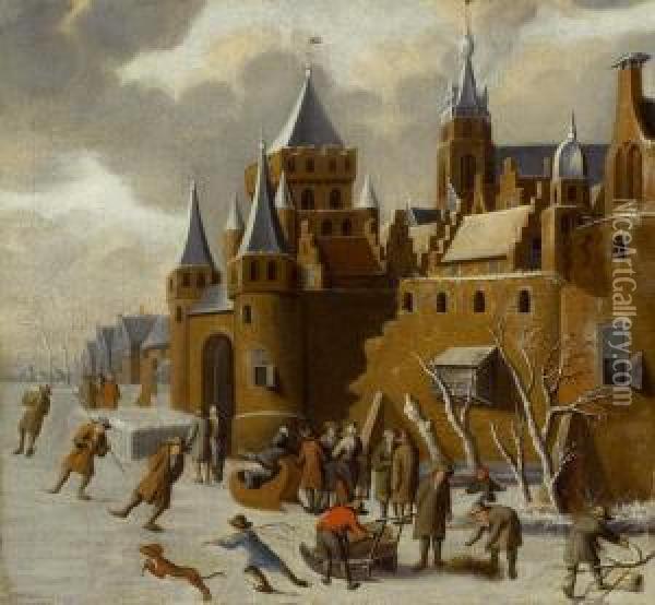 Eisvergnugen Vor Einer Burg Oil Painting - Pieter Jansz. van Asch