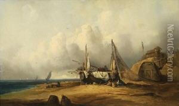 Fischer Bei Booten Und Netzen Am
 Strand Oil Painting - Adolf Hiremy-Hirschl