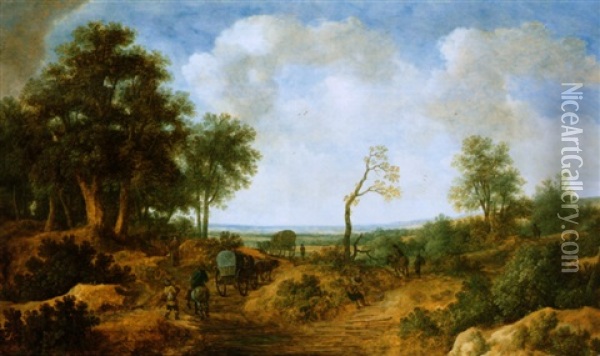 Weite Landschaft Mit Reisenden In Planwagen Oil Painting - Pieter De Molijn