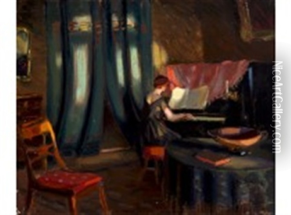 By The Piano Oil Painting - Santeri Salokivi