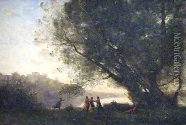 Dance Under the Trees Beside the Lake Oil Painting - Jean-Baptiste-Camille Corot