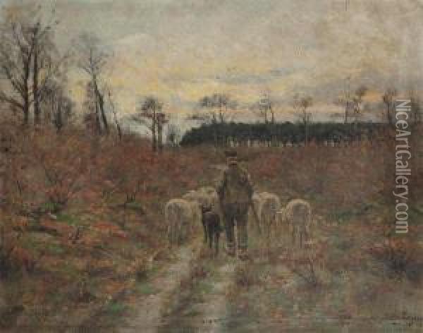 Shepherd With Sheep Oil Painting - Henri Van Muyden
