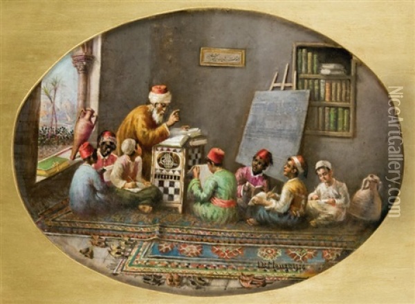 L'ecole Coranique Oil Painting - Leonardo De Mango