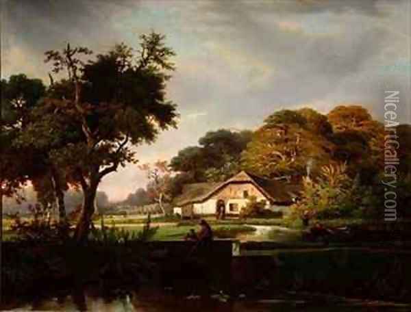 River Landscape Oil Painting - F. and Meyer, I. Courtens