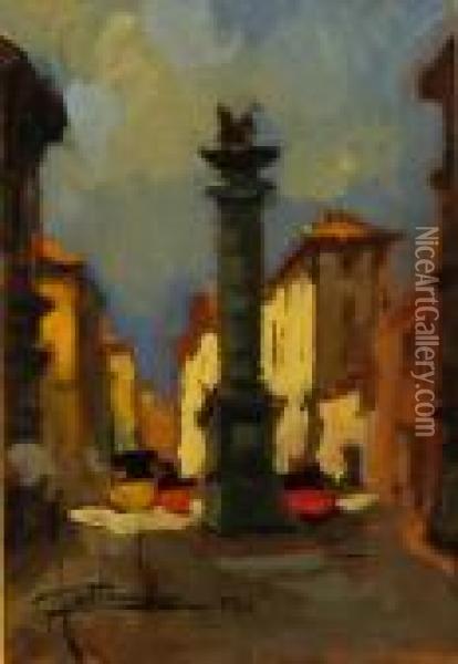 Piazza San Babila Oil Painting - Achille Cattaneo
