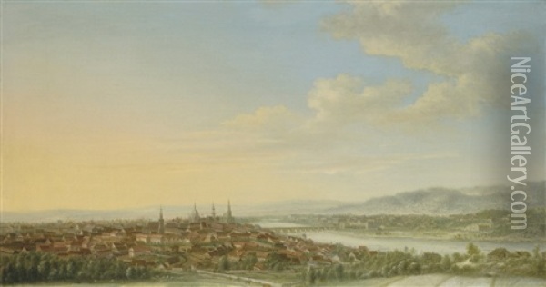 A Panoramic View Of Dresden Oil Painting - Johann Friedrich Meyer