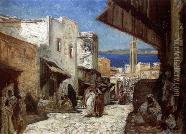 Strassenszene In Einem Marokkanischen Dorf Oil Painting - Georges Jules Victor Clairin