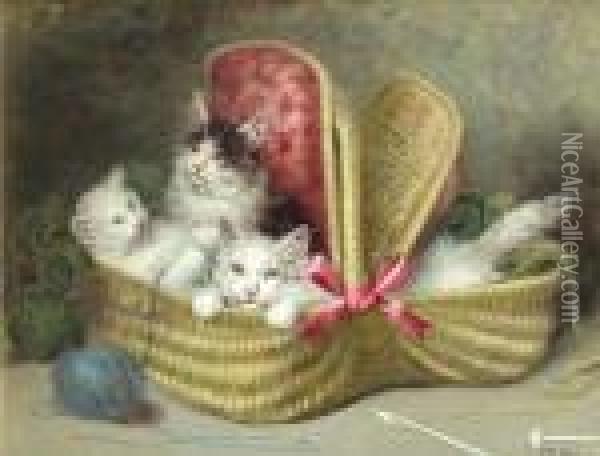 A Basket Of Kittens Oil Painting - Jules Leroy