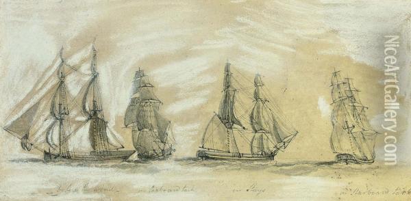 Brig In Four Positions Oil Painting - Charles Gore
