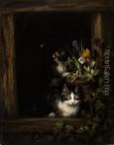 Cat With Playfull Kitten Oil Painting - Henriette Ronner-Knip