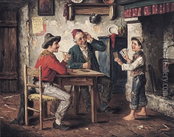 In Einer Landlichen Taverne Zeigt Ein Knabe Kartenspieltricks Oil Painting - Carl Ostersetzer