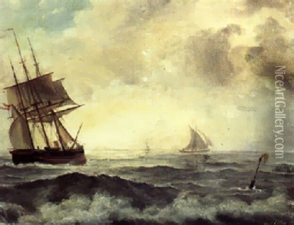 Marine Med Skibe Oil Painting - Carit Etlar
