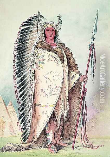 Sioux chief, 'The Black Rock' Oil Painting - George Catlin