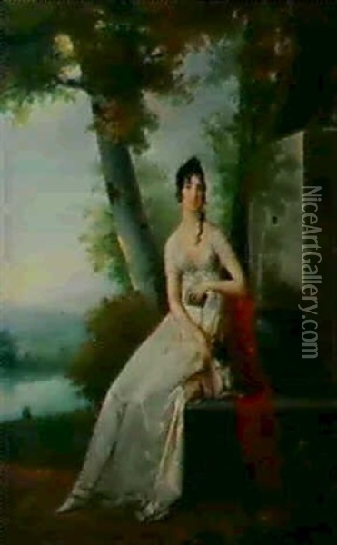 Portrait D'une Jeune Femme Dans Unparc Oil Painting - Francois Joseph Kinsoen