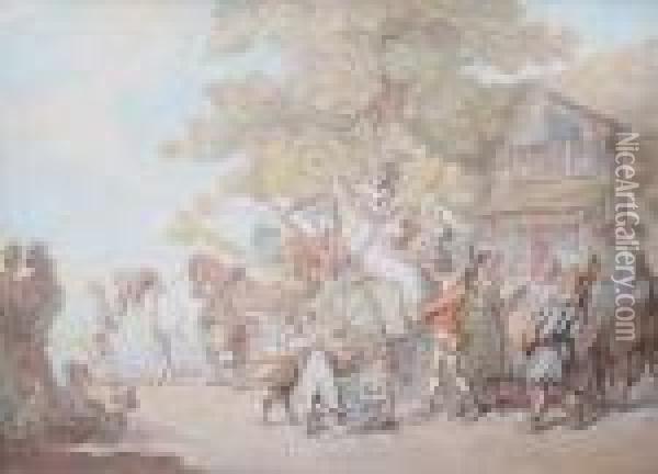 Travelling Players Halted By An Inn Oil Painting - Thomas Rowlandson