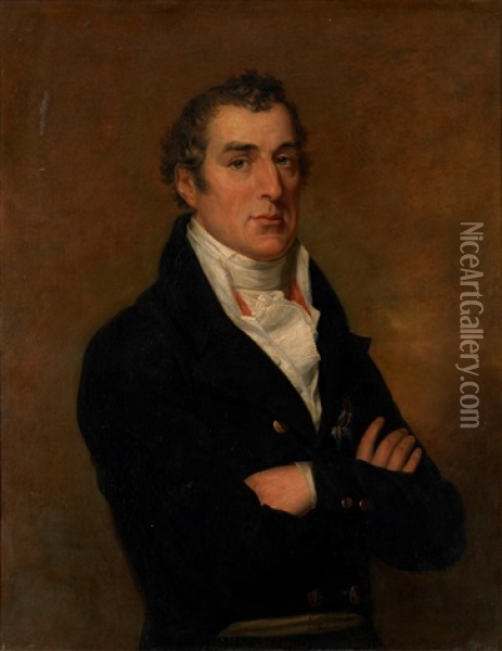 Portrait Of Arthur Wellesley, 1st Duke Of Wellington, In A Dark Jacket With A White Waistcoat And A Pleated Jabot Oil Painting - George Dawe