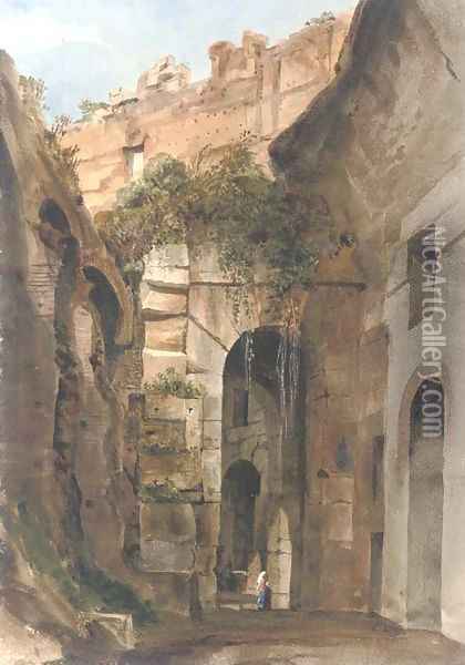 A figure in the interior of the Colosseum, Rome Oil Painting - Harriet Cheney