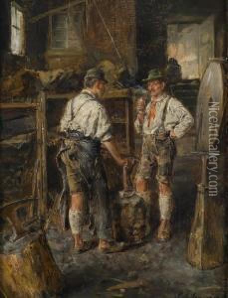 At The Blacksmith Oil Painting - Carl Seiler
